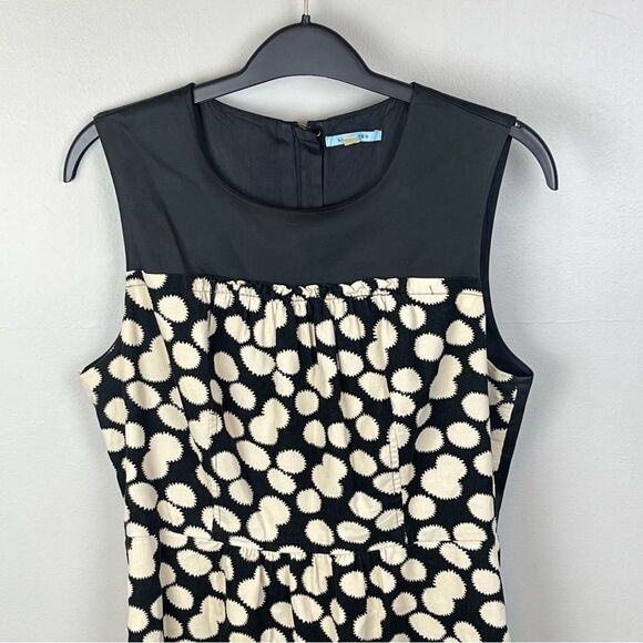 Anthropologie Notched Dots Dress by Leifnotes Black Cream Size 8 - Picture 4 of 6
